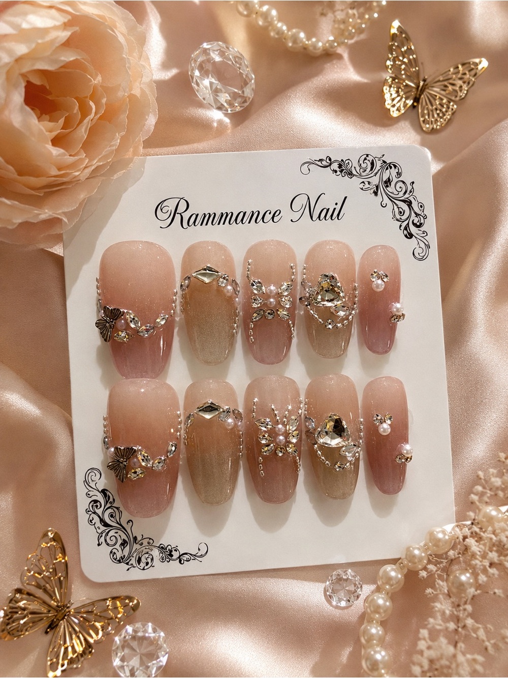 Nude Pink Crystal Embellished Press-On Nails